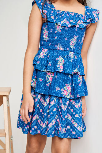 Blue Floral Short Sleeves Dress, Blue, image 9